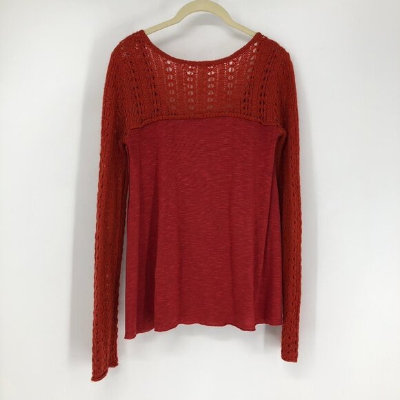 Free  People Rust Orange Embroidered Longsleeve Scoop neck Knit top size XS - Picture 9 of 16
